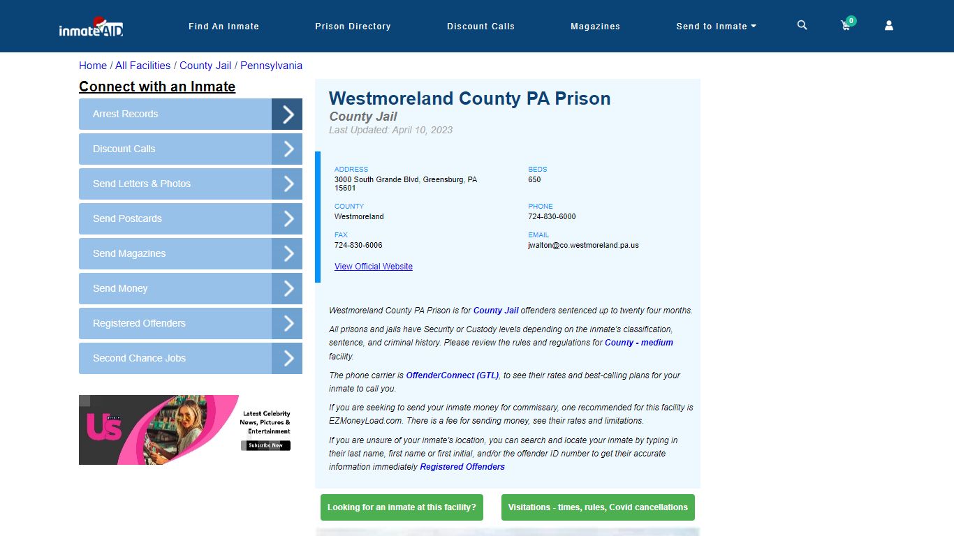 Westmoreland County PA Prison - Inmate Locator - Greensburg, PA